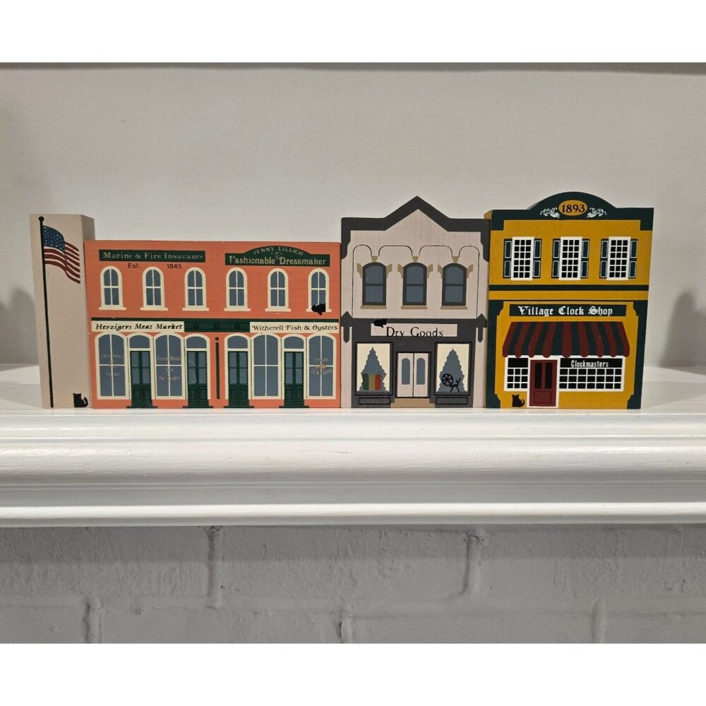 Vintage Cats Meow Village Shelf Sitters 1980s Hand-Painted Wooden Miniatures